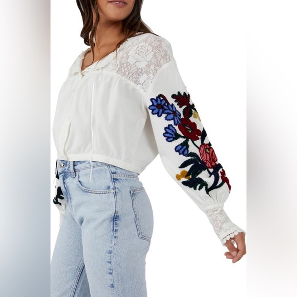 Free People | Meadows Embroidered Crop Top Size Medium - Picture 5 of 9